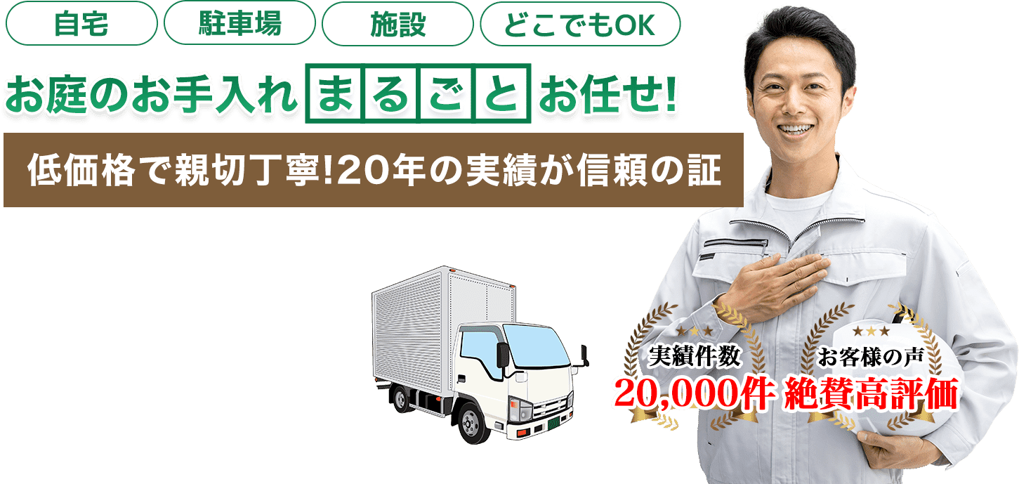 お庭のお手入れ 庭木伐採・除草専門店  滋賀管轄へまるごとお任せ！低価格で親切丁寧！20年の実績が信頼の証
